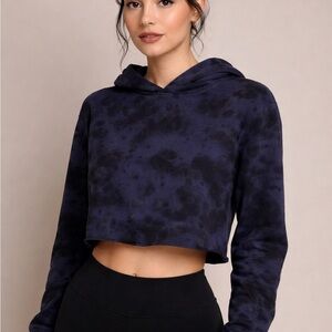 525 America NWT Indigo Tie-Dye Cropped Hoodie XS Quiet Luxury Gym Life Normcore